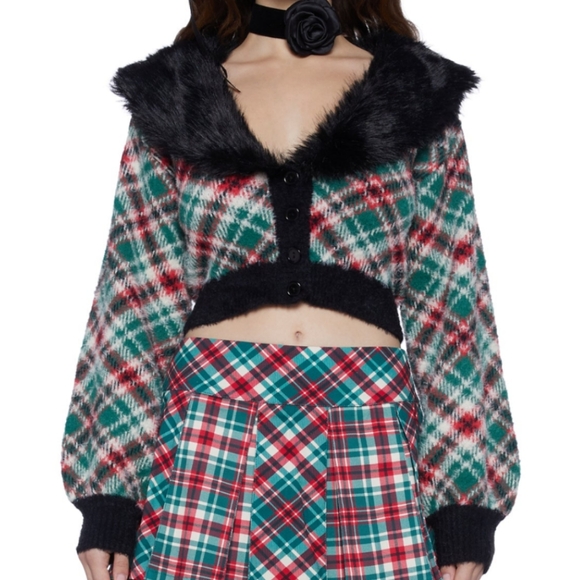 Sugar Thrillz Holiday Party Plaid Cardigan - Size S - Picture 3 of 9